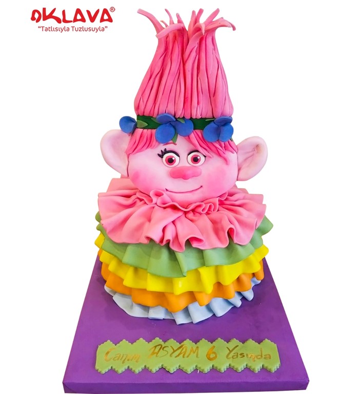 poppy troll pastası, troll doğum günü pastası
