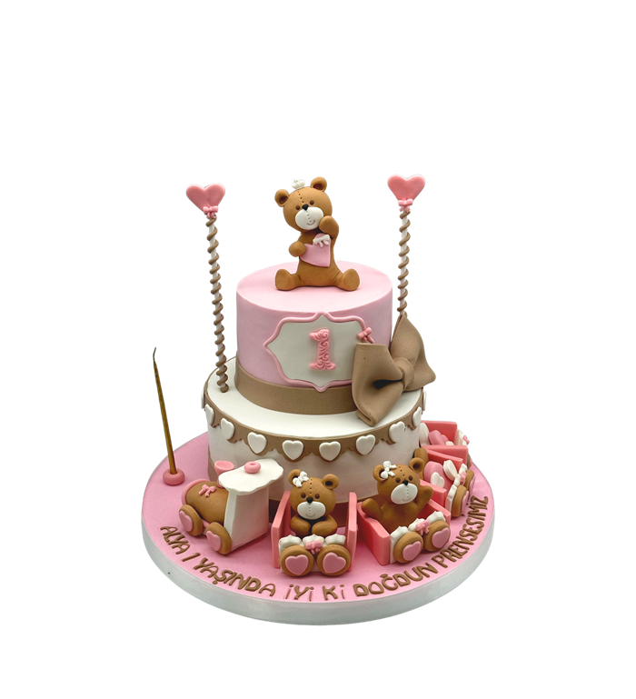 ayıcıklı doğum günü pastası, kız çocuk pasta, doğum günü