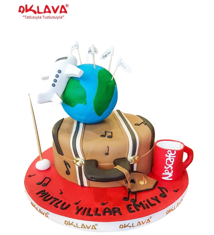 dünya turu pastası, uçaklı pasta, turist pasta modelleri