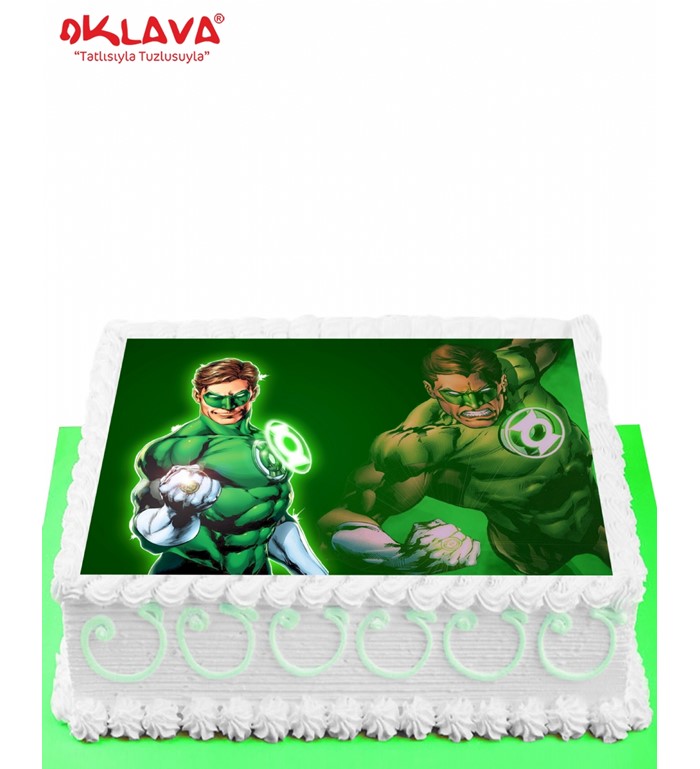 resimli pasta, yeşil fener, süper kahraman pastası