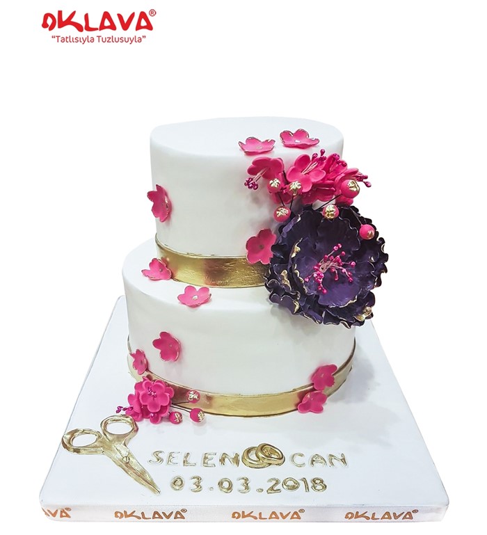 mor çiçekli düğün pastası, söz nişan pastası, düğün pastası