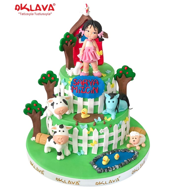 çiftlik pastası, kız çocuk pastası, hayvanlı figürlü pasta