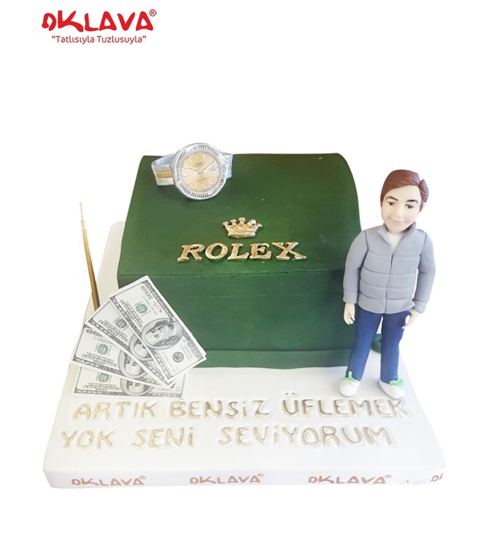 rolex temalı pasta, saatli pasta, erkek pastası, sevgili 