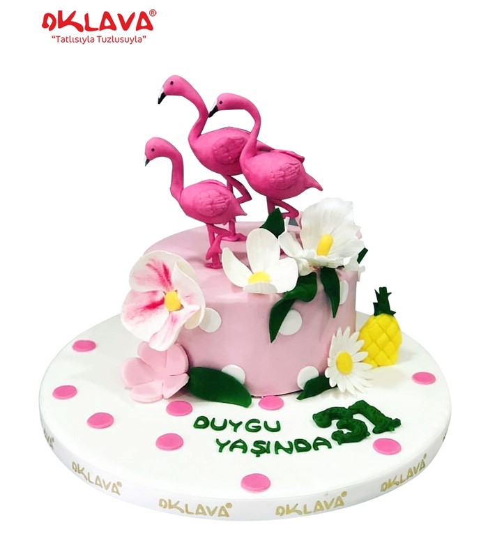 flamingo pastası, sevimli flamingolar, buketli pasta