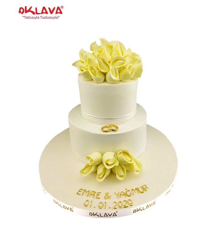 sarı lale, laleli pasta modelleri, söz nişan pastaları