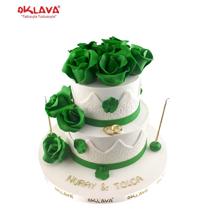 yeşil güllü pasta, söz nişan pastası, nişan pasta modelleri