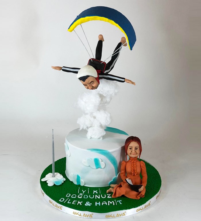 uçan balon doğum günü pastası, paraşüt pastası