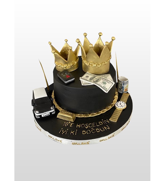 big boss iki taçlı doğum günü pastası, doğum günü pastası