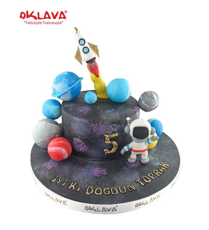Uzay Doğum Günü Pastası, Şeker Hamurlu Uzay Pasta